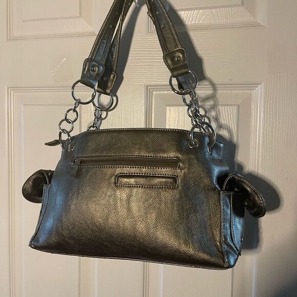 Stylish Blue &Silver Rhinestones cross embroidery & sequins metallic gray Bag - Picture 3 of 16